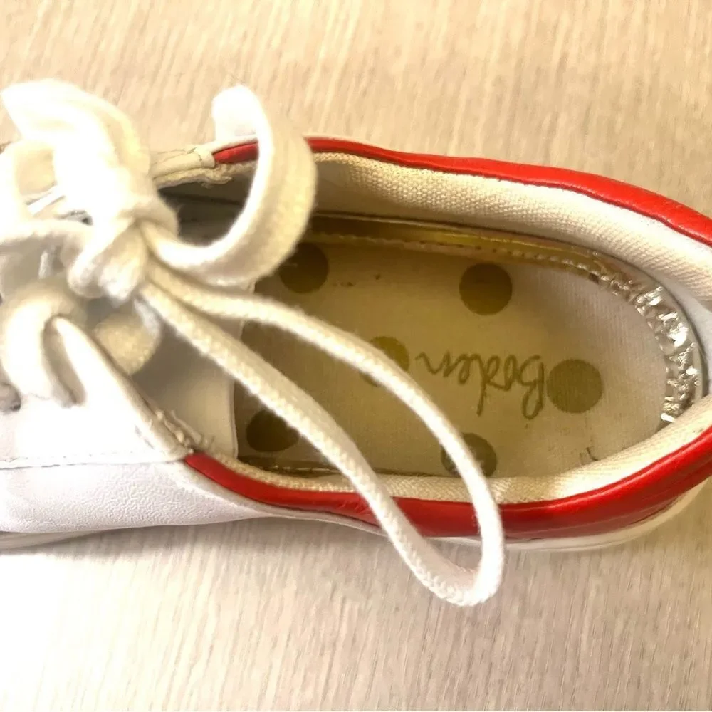Boden White Tan Red Leather Suede Women Casual Trainers Size 8 EU 38